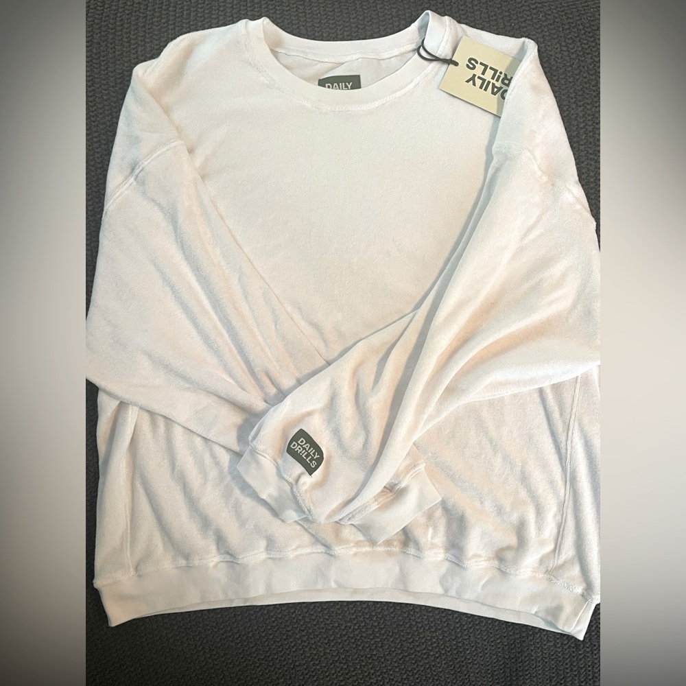 Daily Drills Terry Oversized Crew, White